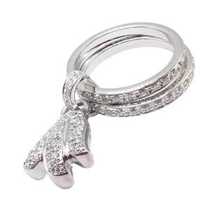 Authentic! Piaget 18k White Gold Diamond Double Band Flower Ring